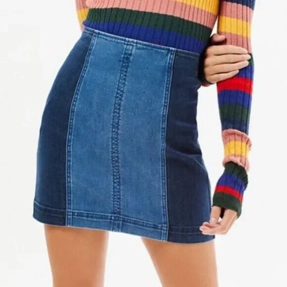 PACSUN woman's size 27 contrast color block denim stretch mini skirt - Picture 1 of 7